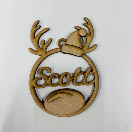 Personalised Reindeer bauble with Hat