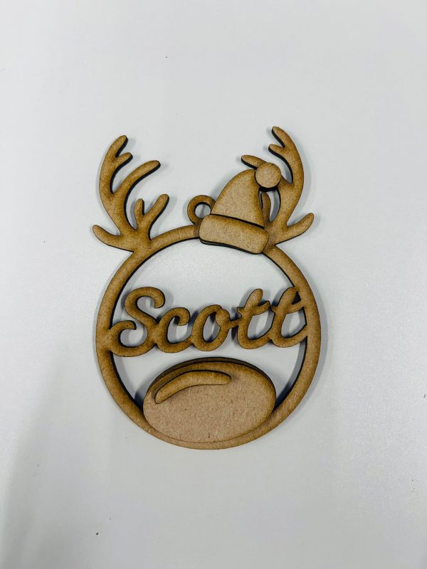 Personalised Reindeer bauble with Hat