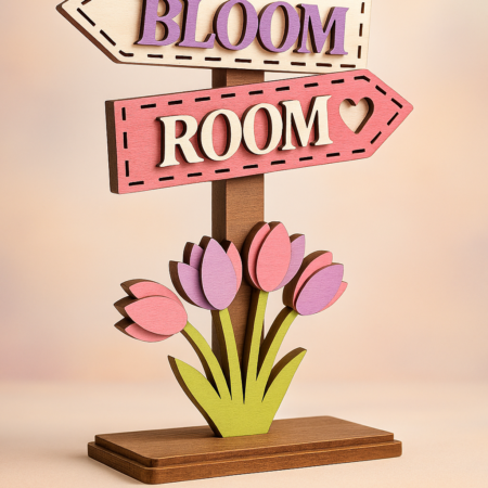 Spring signpost with tulips